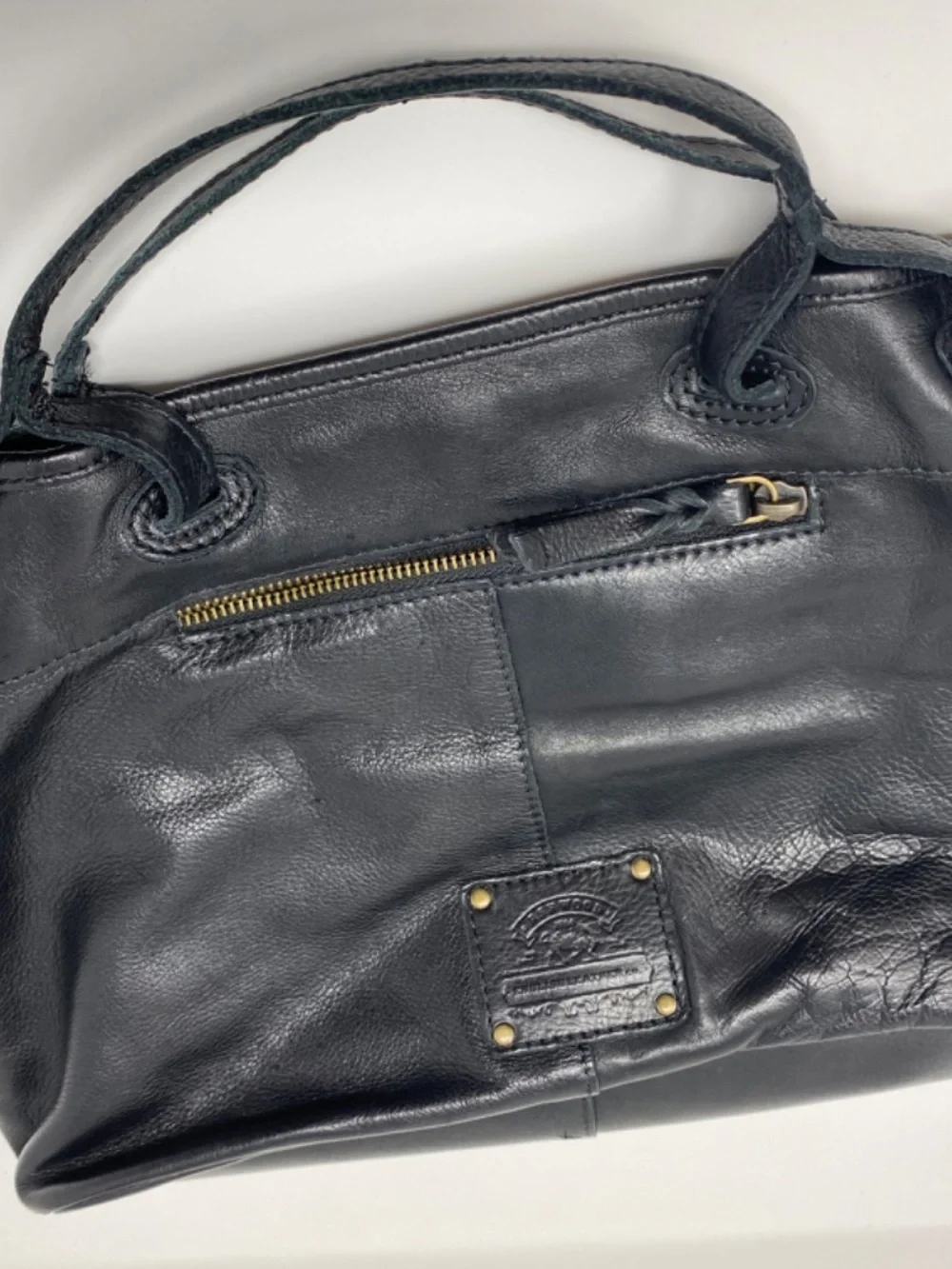Genuine Leather Ashwood Black Woven Purse Crossbody Tote Bag w Strap